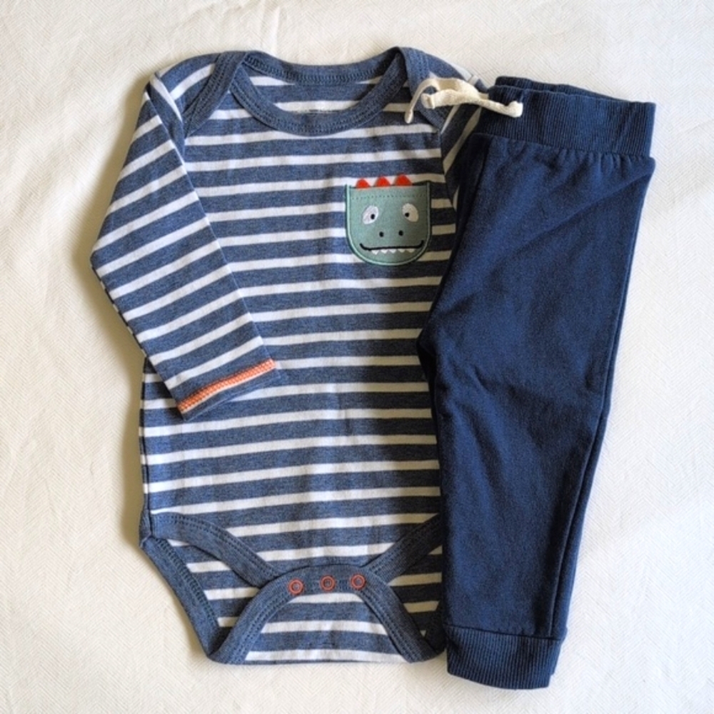 NEW rene rofe matching outfit set striped bodysuit & joggers 6-9 months baby boy